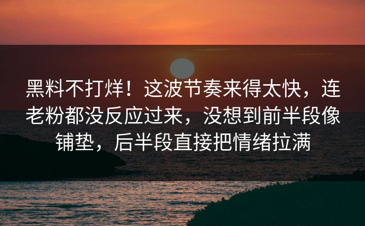 黑料不打烊！这波节奏来得太快，连老粉都没反应过来，没想到前半段像铺垫，后半段直接把情绪拉满