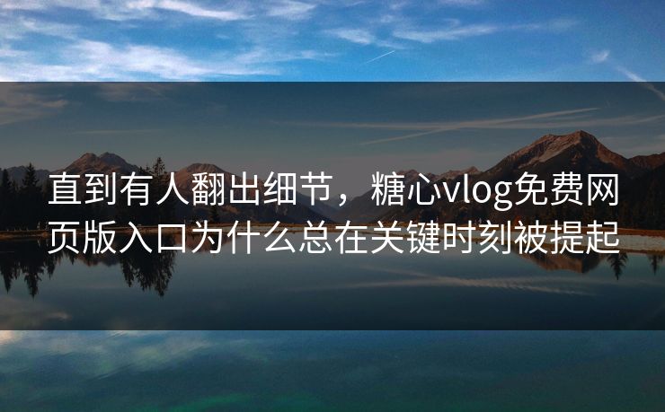 直到有人翻出细节，糖心vlog免费网页版入口为什么总在关键时刻被提起