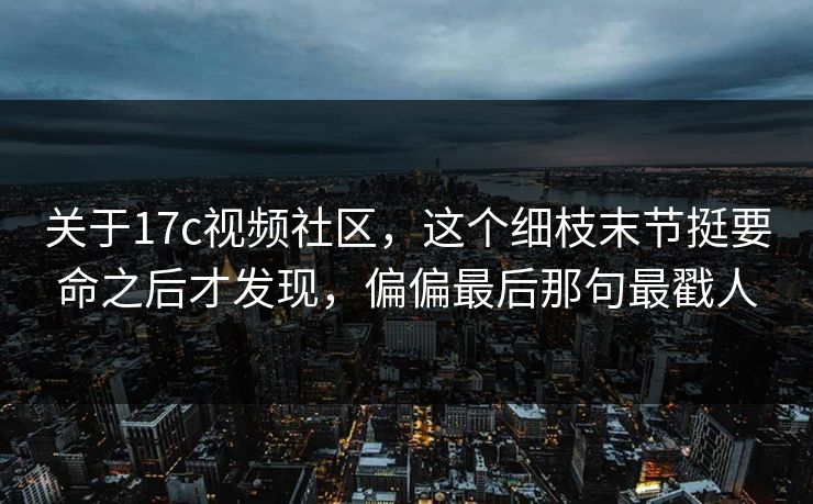 关于17c视频社区,这个细枝末节挺要命之后才发现,偏偏最后那句最戳人