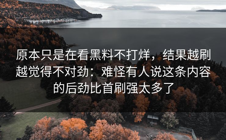 原本只是在看黑料不打烊，结果越刷越觉得不对劲：难怪有人说这条内容的后劲比首刷强太多了